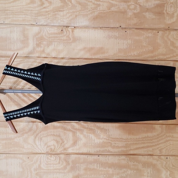 Shoshanna Black Embroidered Knit Illusion V-neck Dress Size S - Picture 6 of 8